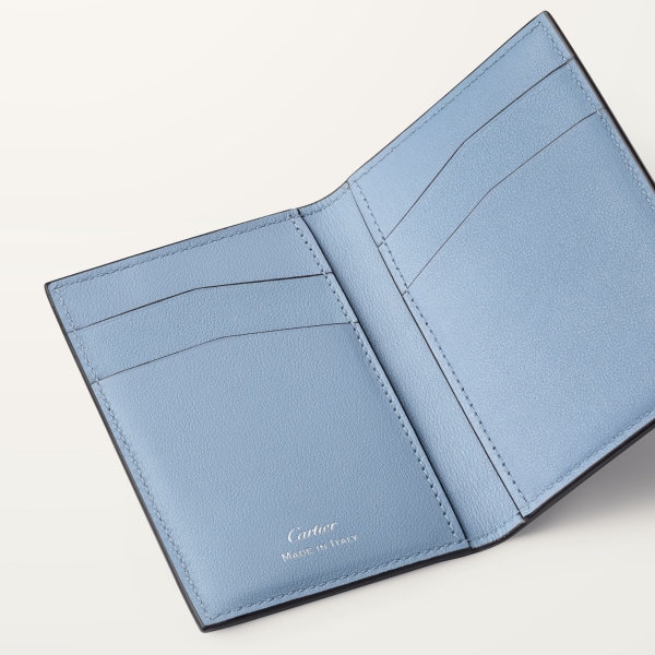 カード ホルダー 
ロザンジュ　 スレートグレー＆スカイブルー デボス加工カーフスキン、ゴドロンモチーフ、スカイブルー エナメル＆パラジウムフィニッシュ